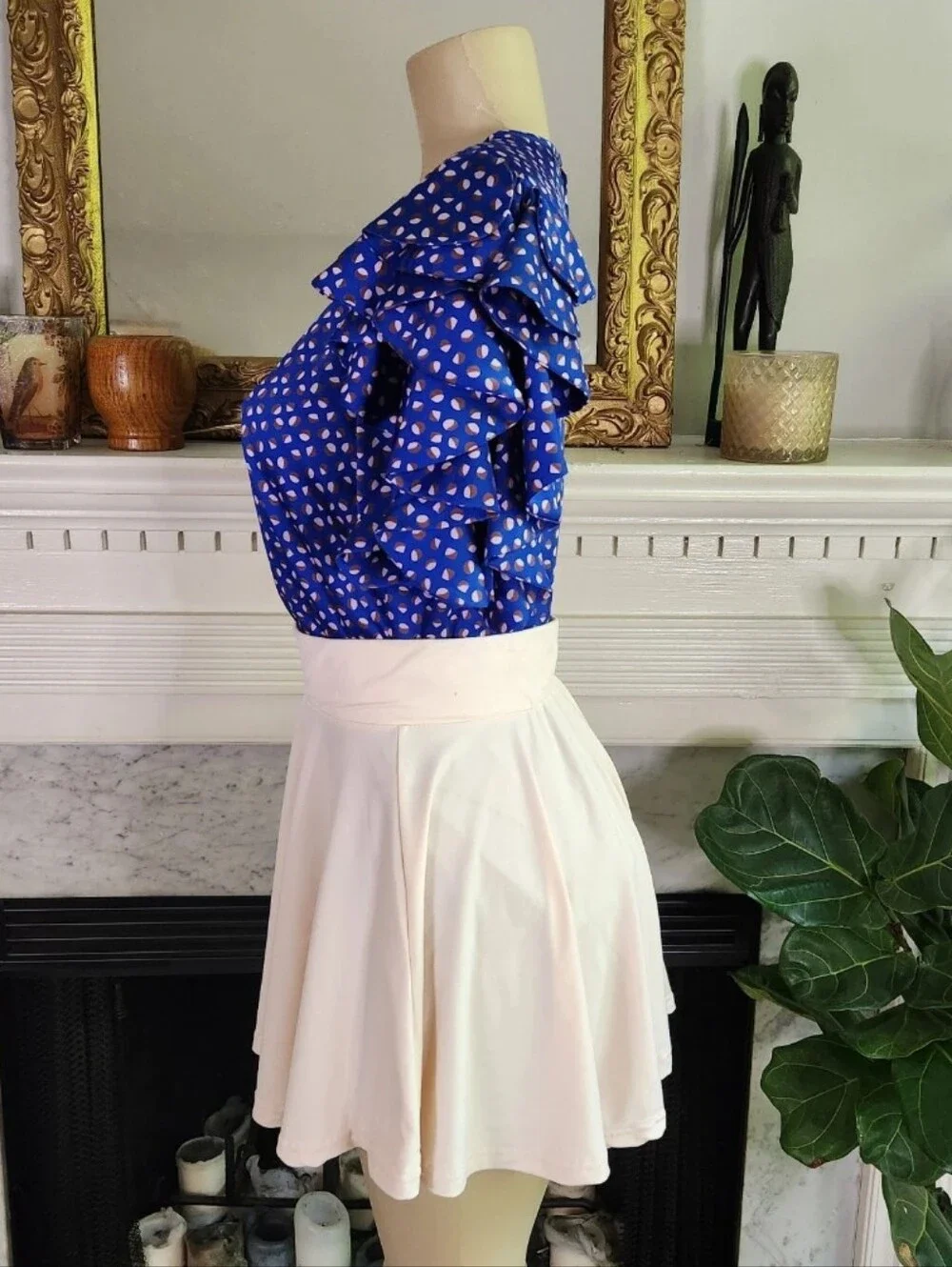 Kate Spade Blue Blouse Geo Dot Ruffle Sleeve  Corpcore Office Size XS Romantic